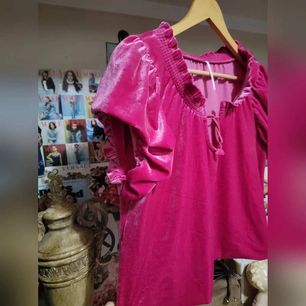 Free People Terese Pink Velvet Top